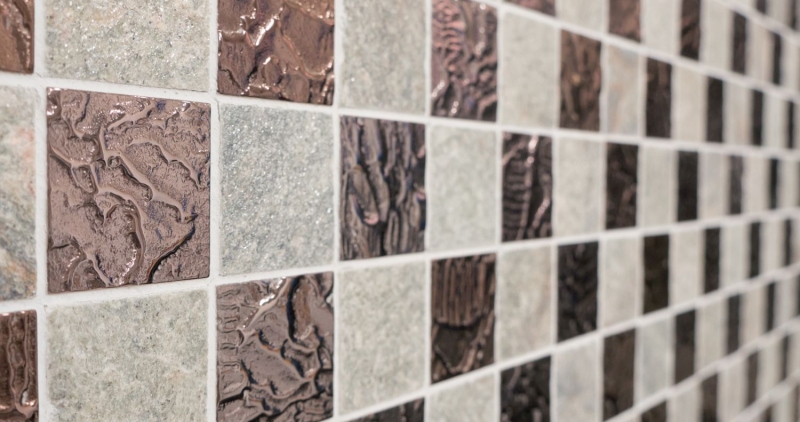 Hand-patterned mosaic tile Tile backsplash Translucent gray Glass mosaic Crystal stone design Quartzite gray MOS88-CR73_m
