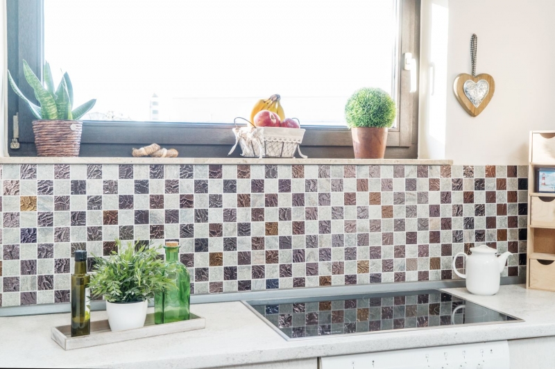 Hand-patterned mosaic tile Tile backsplash Translucent gray Glass mosaic Crystal stone design Quartzite gray MOS88-CR73_m
