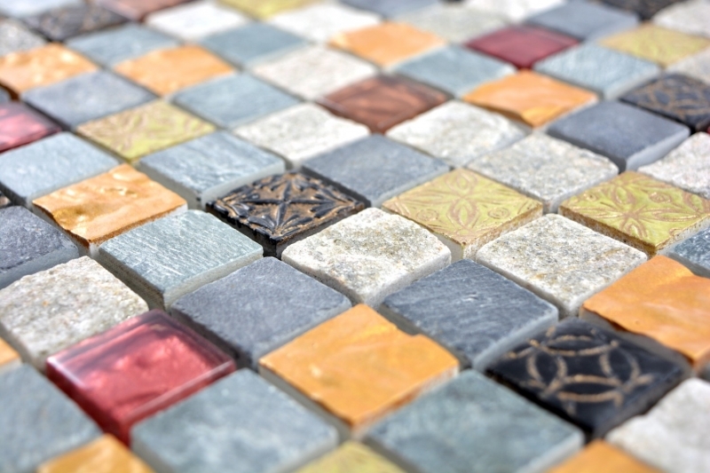 Hand-painted mosaic tile Translucent gray black Glass mosaic Crystal stone gray black gold MOS83-0207_m