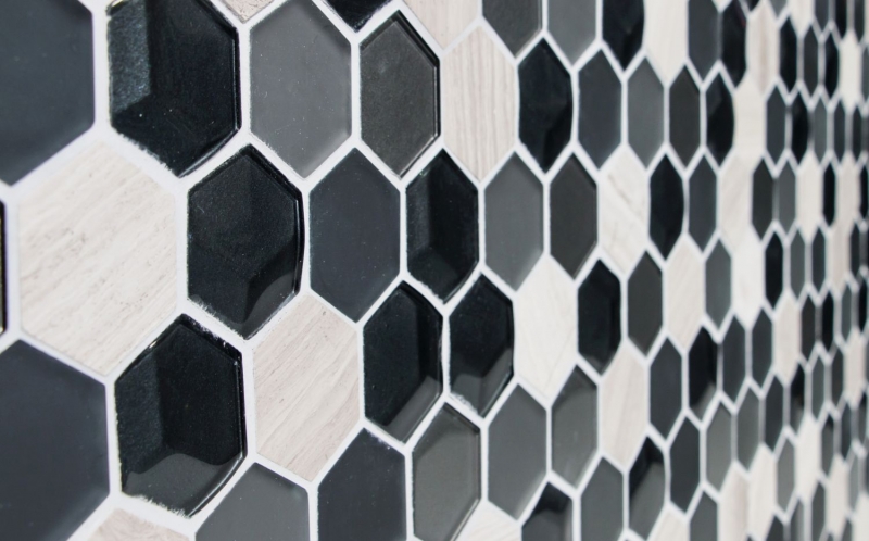 Hand-patterned mosaic tile Tile backsplash Translucent gray Hexagon glass mosaic Crystal stone 3D gray MOS11D-22_m
