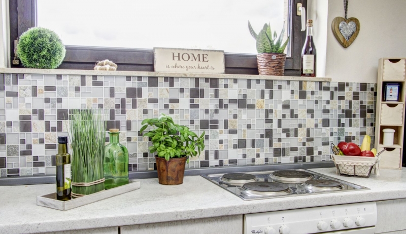 Hand-painted mosaic tile tile backsplash translucent gray brown combination glass mosaic Crystal stone gray brown MOS88-0206_m