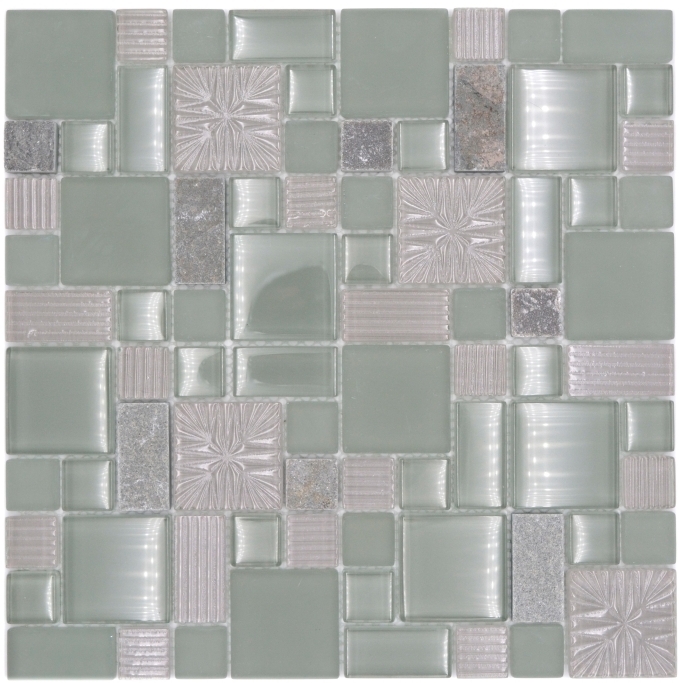 Hand-painted mosaic tile tile backsplash translucent gray combination glass mosaic Crystal stone clear gray matt MOS88-MC669_m