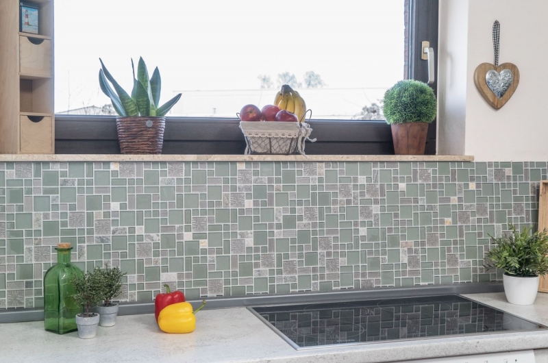 Hand-painted mosaic tile tile backsplash translucent gray combination glass mosaic Crystal stone clear gray matt MOS88-MC669_m