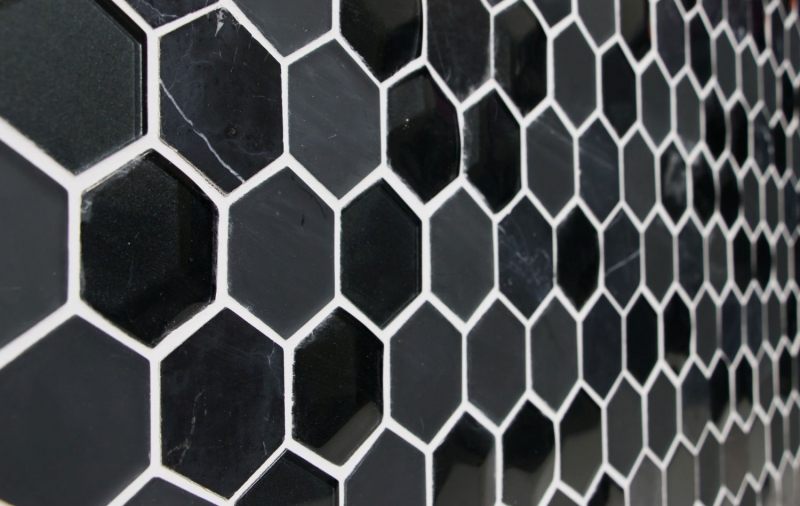 Hand-patterned mosaic tile Tile backsplash Translucent black Hexagon glass mosaic Crystal stone 3D black MOS11D-33_m