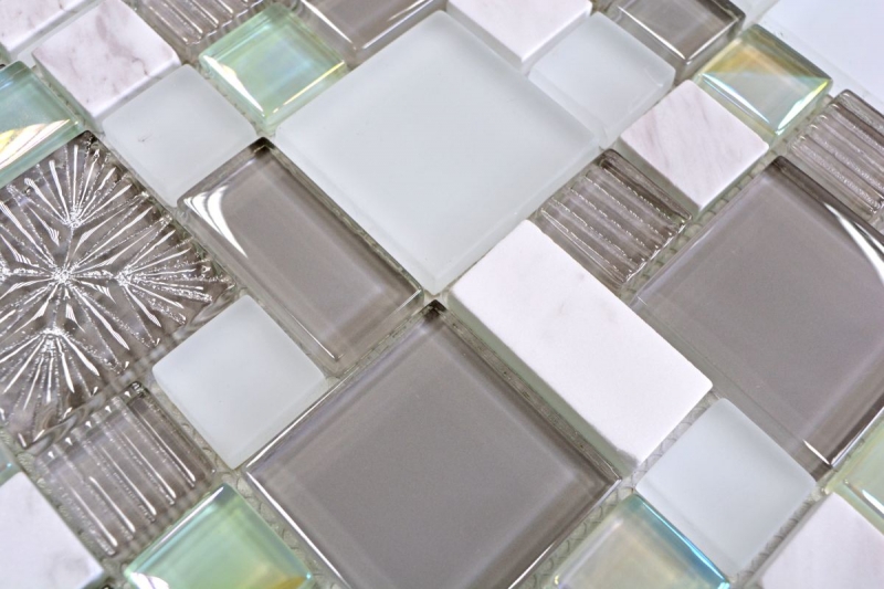 Hand-painted mosaic tile tile backsplash translucent white gray combination glass mosaic Crystal stone white gray white matt MOS88-MC659_m
