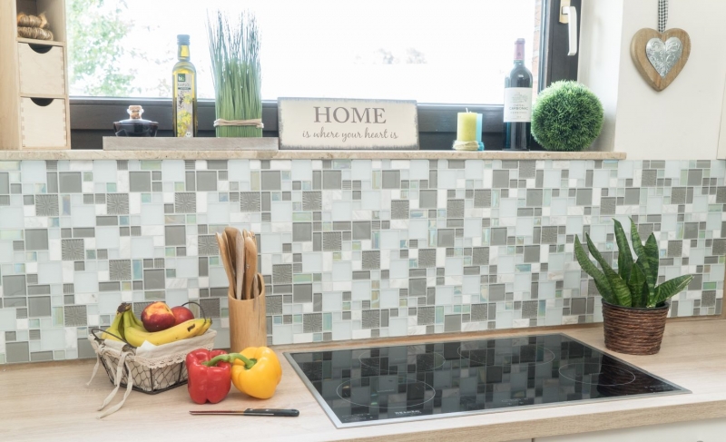 Hand-painted mosaic tile tile backsplash translucent white gray combination glass mosaic Crystal stone white gray white matt MOS88-MC659_m