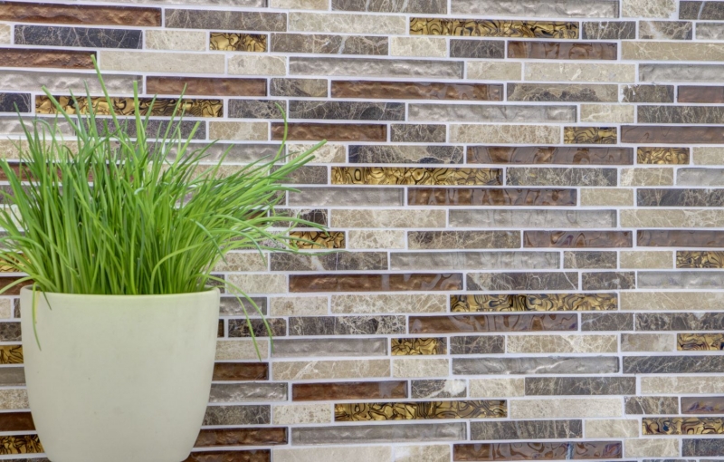 Hand-painted mosaic tile Tile backsplash Translucent beige brown Composite glass mosaic Crystal marble beige brown MOS86-1302_m