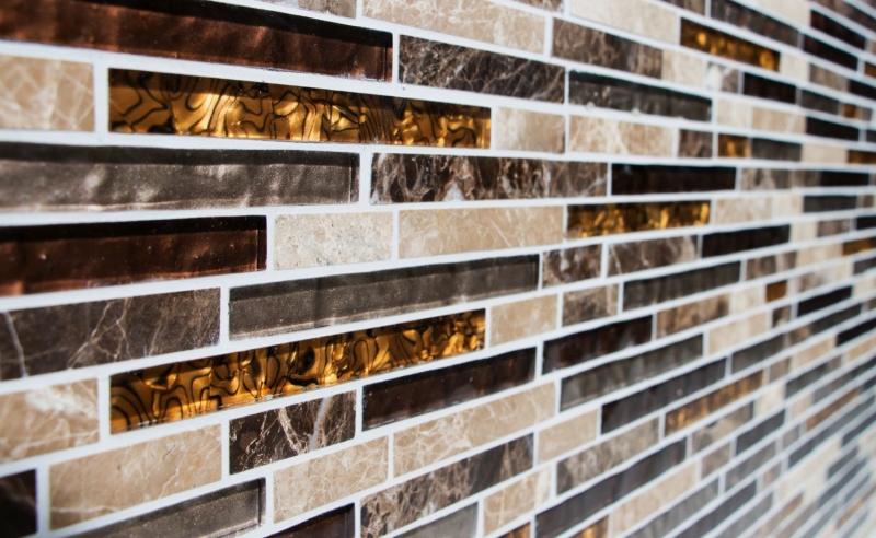 Hand-painted mosaic tile Tile backsplash Translucent beige brown Composite glass mosaic Crystal marble beige brown MOS86-1302_m