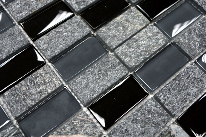 Hand-painted mosaic tile Tile backsplash Translucent gray black Rectangle Glass mosaic Crystal stone gray black MOS87-1303_m