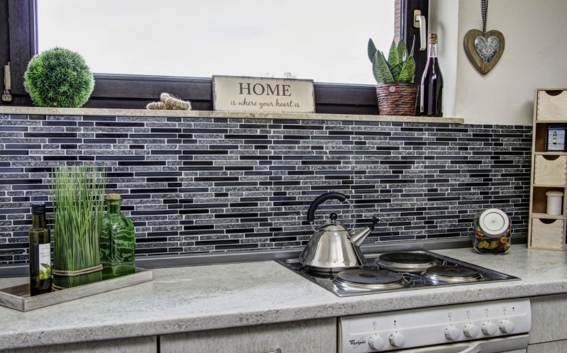 Hand-painted mosaic tile tile mirror translucent gray black composite glass mosaic Crystal stone gray black MOS86-0208_m