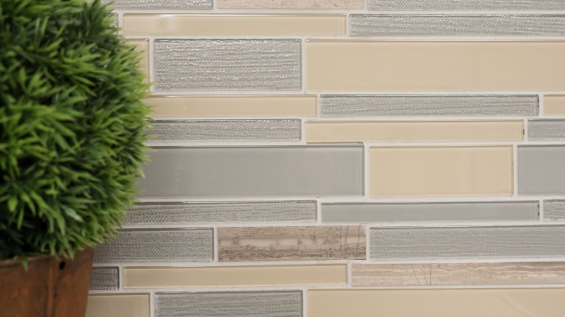 Hand-painted mosaic tile Tile backsplash Translucent beige gray Composite glass mosaic Crystal stone beige gray MOS67-GV24_m