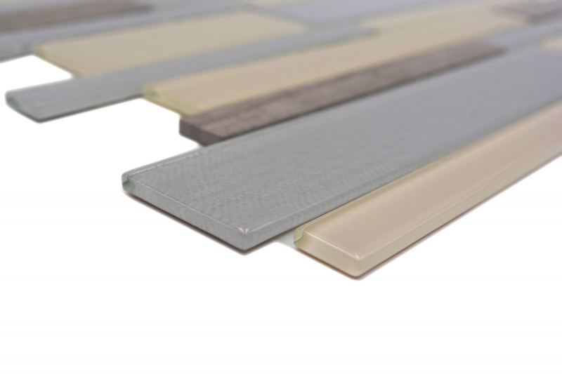 Hand-painted mosaic tile Tile backsplash Translucent beige gray Composite glass mosaic Crystal stone beige gray MOS67-GV24_m