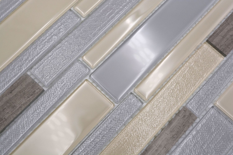 Hand-painted mosaic tile Tile backsplash Translucent beige gray Composite glass mosaic Crystal stone beige gray MOS67-GV24_m
