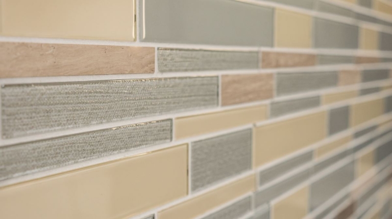 Hand-painted mosaic tile Tile backsplash Translucent beige gray Composite glass mosaic Crystal stone beige gray MOS67-GV24_m
