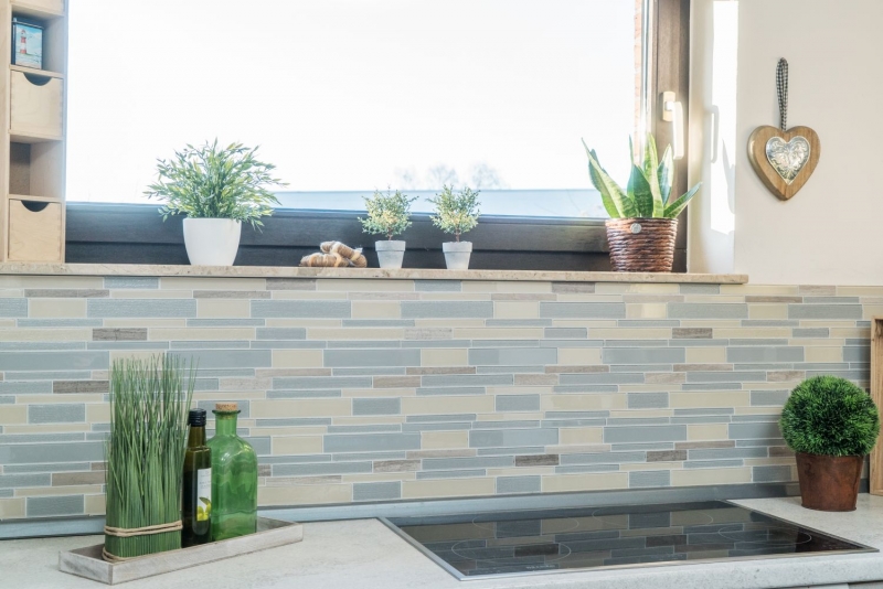 Hand-painted mosaic tile Tile backsplash Translucent beige gray Composite glass mosaic Crystal stone beige gray MOS67-GV24_m