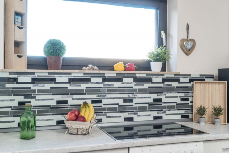 Hand-painted mosaic tile Tile backsplash Translucent gray black Composite glass mosaic Crystal stone clear gray black MOS67-GV34_m