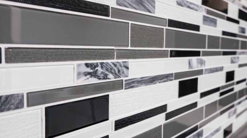 Hand-painted mosaic tile Tile backsplash Translucent gray black Composite glass mosaic Crystal stone clear gray black MOS67-GV34_m
