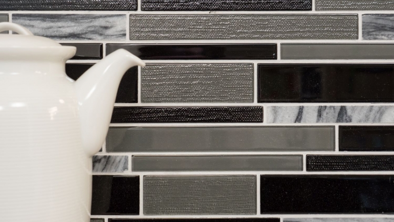 Hand-painted mosaic tile Tile backsplash Translucent gray black Composite glass mosaic Crystal stone gray black MOS67-GV44_m