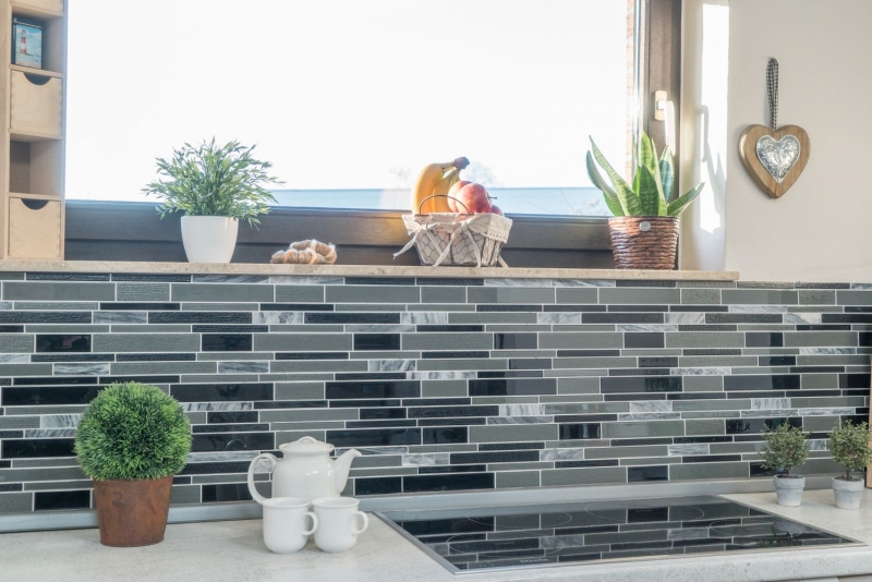 Hand-painted mosaic tile Tile backsplash Translucent gray black Composite glass mosaic Crystal stone gray black MOS67-GV44_m