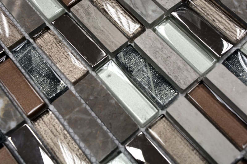 Hand-painted mosaic tile Tile backsplash Translucent light brown silver gray Rectangle Glass mosaic Crystal stone light brown MOS87-SM68_m