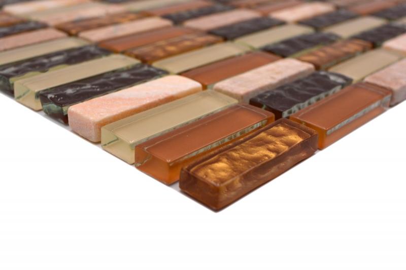 Hand-painted mosaic tile Translucent beige brown rods Glass mosaic Crystal stone beige brown MOS87-1206_m