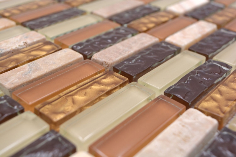 Hand-painted mosaic tile Translucent beige brown rods Glass mosaic Crystal stone beige brown MOS87-1206_m