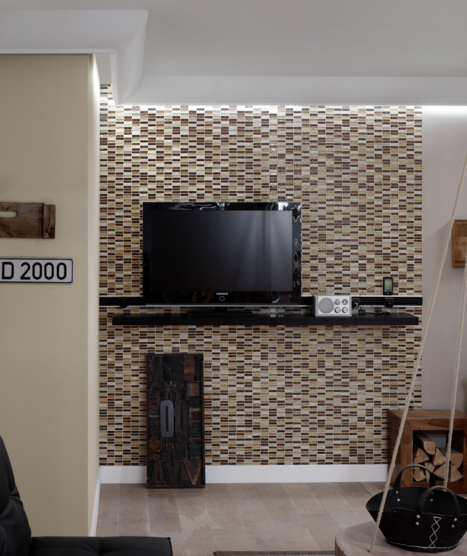 Hand-painted mosaic tile Translucent beige brown rods Glass mosaic Crystal stone beige brown MOS87-1206_m