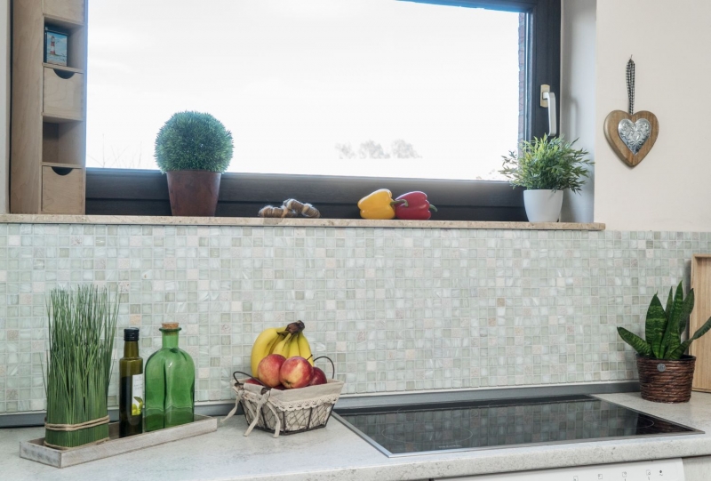 Hand-painted mosaic tile Tile backsplash Translucent white Glass mosaic Crystal stone Cream white MOS94-2503_m
