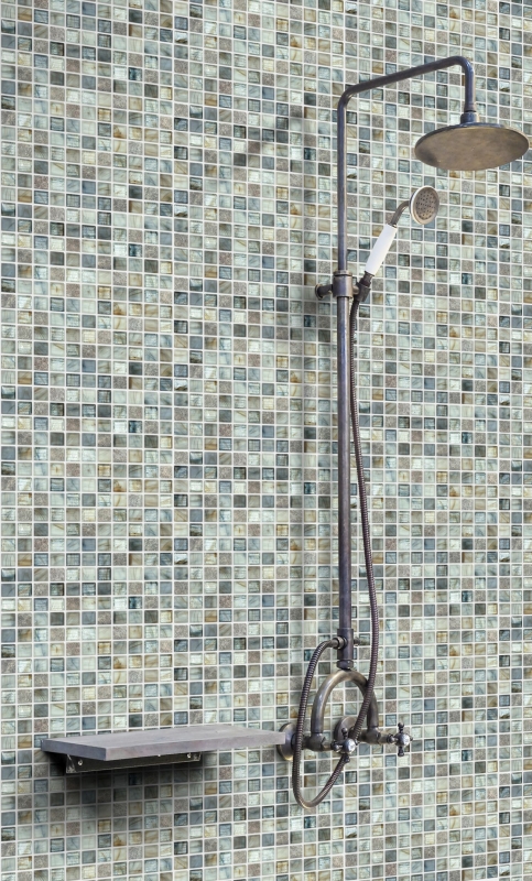 Hand sample mosaic tile Tile backsplash Translucent light gray Glass mosaic Crystal stone Cream light gray MOS94-2505_m