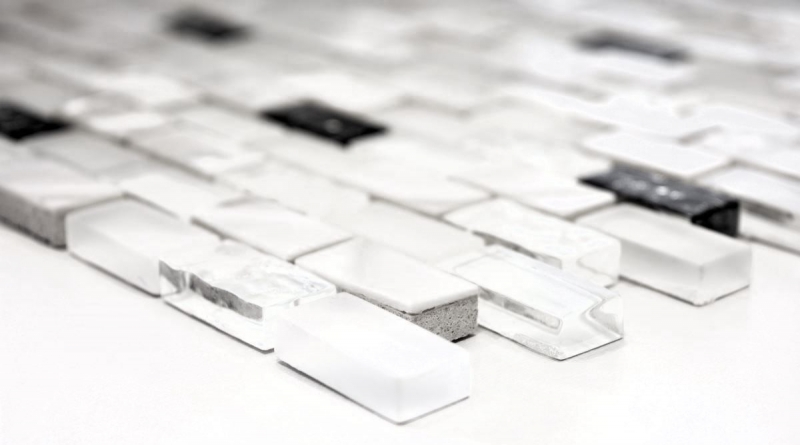 Hand-patterned mosaic tile Tile backsplash Translucent white Brick Glass mosaic Crystal stone Shell white MOS87-B01S_m