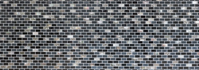 Hand-patterned mosaic tile Tile backsplash Translucent black Brick Glass mosaic Crystal stone Shell black MOS87-B03S_m