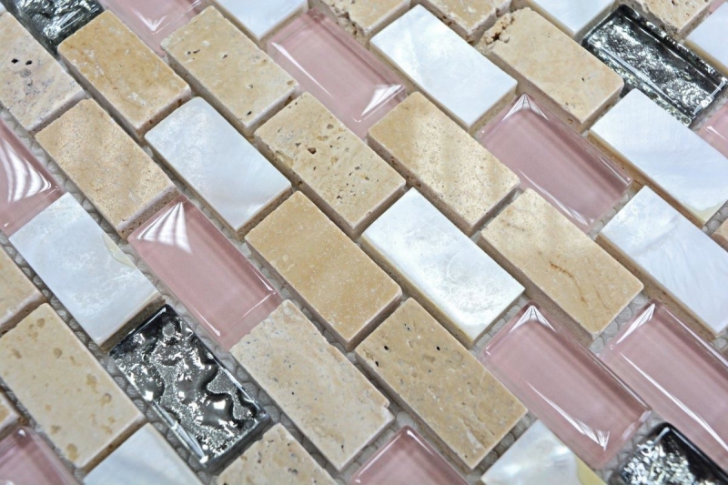 Hand-patterned mosaic tile Tile backsplash Translucent beige Brick Glass mosaic Crystal stone Shell beige MOS87-B05S_m