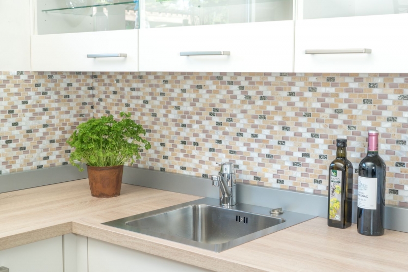 Hand-patterned mosaic tile Tile backsplash Translucent beige Brick Glass mosaic Crystal stone Shell beige MOS87-B05S_m