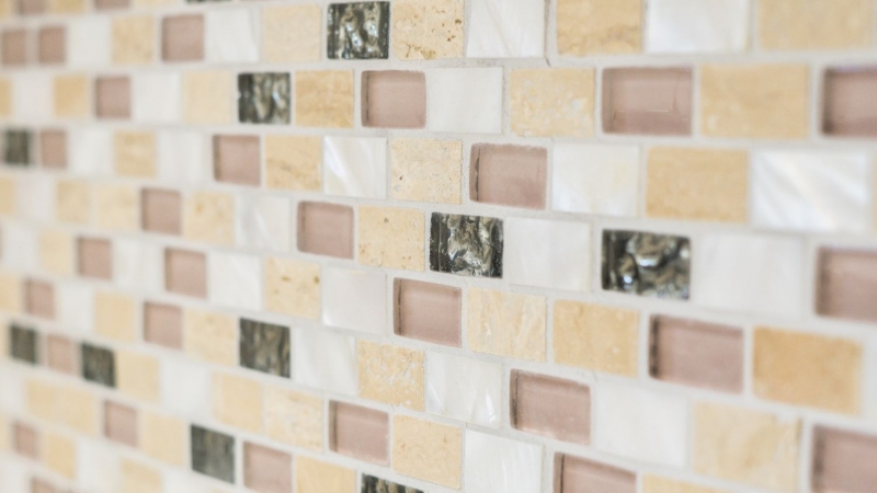 Hand-patterned mosaic tile Tile backsplash Translucent beige Brick Glass mosaic Crystal stone Shell beige MOS87-B05S_m