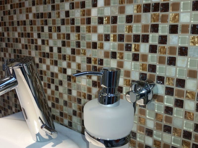 Hand-painted mosaic tile Tile backsplash Translucent beige brown Glass mosaic Crystal stone beige brown MOS92-1206_m