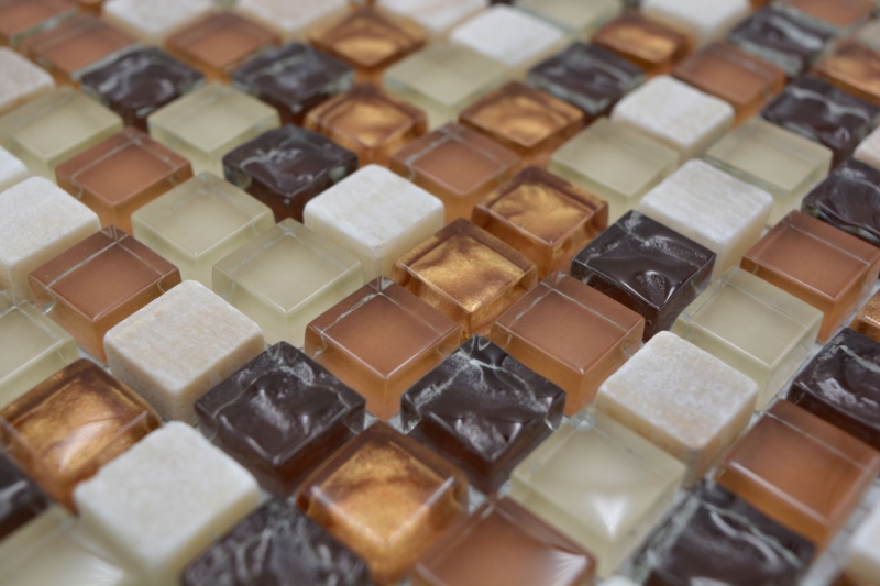 Hand-painted mosaic tile Tile backsplash Translucent beige brown Glass mosaic Crystal stone beige brown MOS92-1206_m