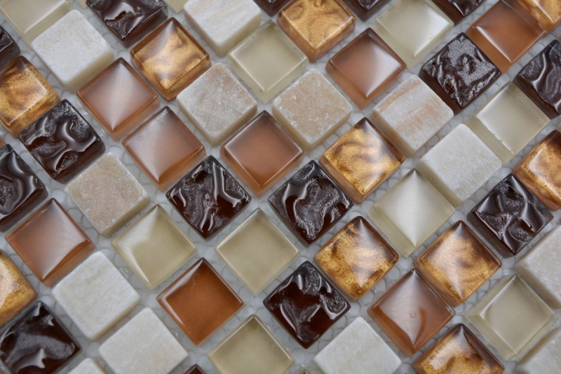 Hand-painted mosaic tile Tile backsplash Translucent beige brown Glass mosaic Crystal stone beige brown MOS92-1206_m