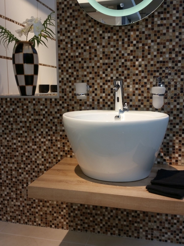 Hand-painted mosaic tile Tile backsplash Translucent beige brown Glass mosaic Crystal stone beige brown MOS92-1206_m