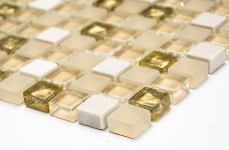 Hand-painted mosaic tile Tile backsplash Translucent white gold Glass mosaic Crystal stone white matt gold MOS92-1201_m