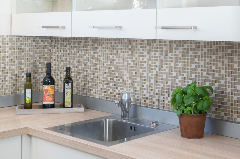 Hand-painted mosaic tile Tile backsplash Translucent white gold Glass mosaic Crystal stone white matt gold MOS92-1201_m