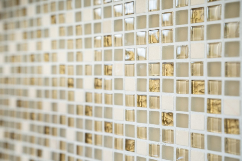 Hand-painted mosaic tile Tile backsplash Translucent white gold Glass mosaic Crystal stone white matt gold MOS92-1201_m