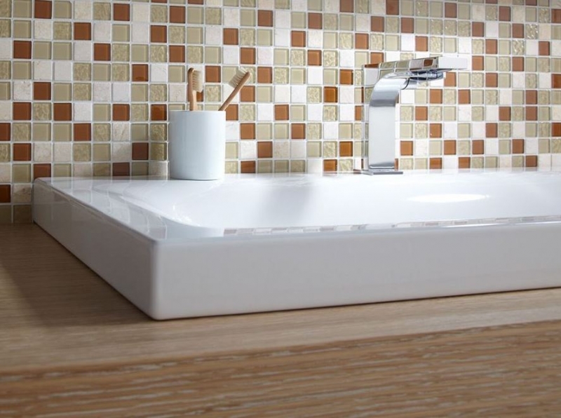 Hand-painted mosaic tile Tile backsplash Translucent beige Glass mosaic Crystal stone beige MOS62-1204-GN_m