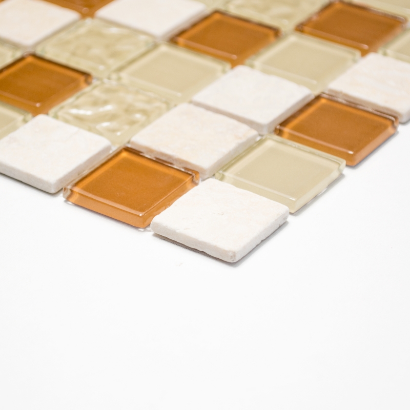 Hand-painted mosaic tile Tile backsplash Translucent beige Glass mosaic Crystal stone beige MOS62-1204-GN_m