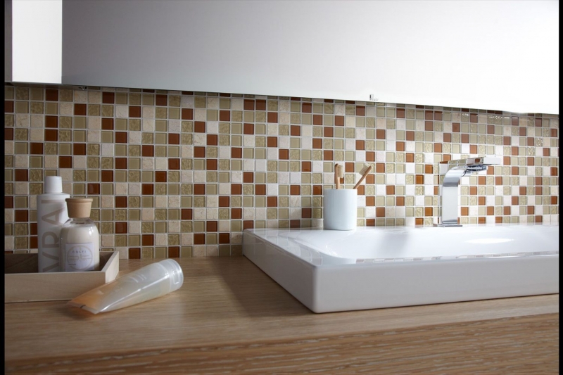 Hand-painted mosaic tile Tile backsplash Translucent beige Glass mosaic Crystal stone beige MOS62-1204-GN_m