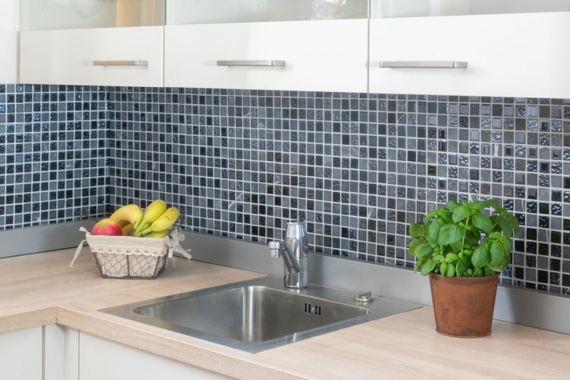 Hand-painted mosaic tile Tile backsplash Translucent gray black Glass mosaic Crystal stone gray black MOS62-0302-GN_m