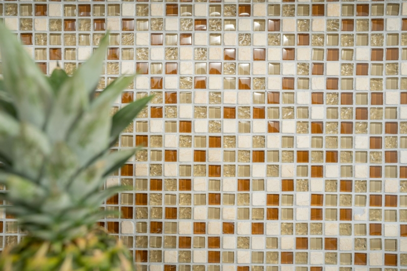 Hand-painted mosaic tile Tile backsplash Translucent beige Glass mosaic Crystal stone beige MOS92-1204_m