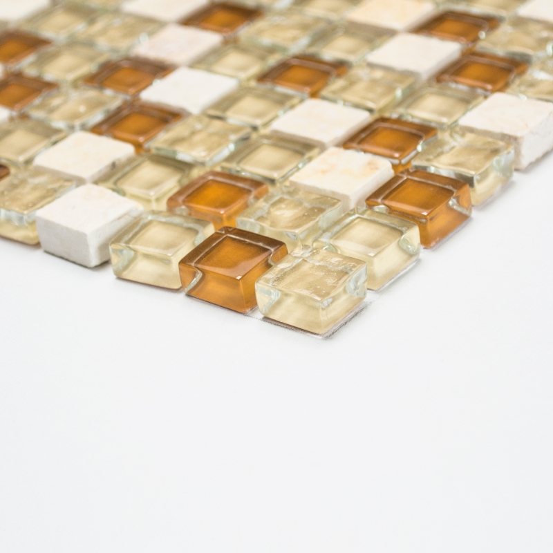 Hand-painted mosaic tile Tile backsplash Translucent beige Glass mosaic Crystal stone beige MOS92-1204_m