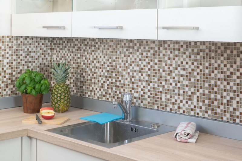 Hand-painted mosaic tile Tile backsplash Translucent beige Glass mosaic Crystal stone beige MOS92-1204_m