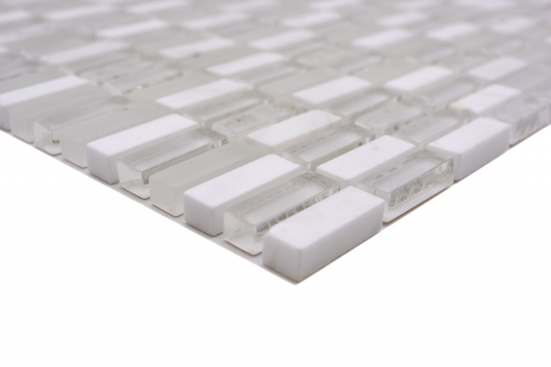 Hand-painted mosaic tile Tile backsplash Translucent white rods Glass mosaic Crystal stone white white matt MOS87-1401_m