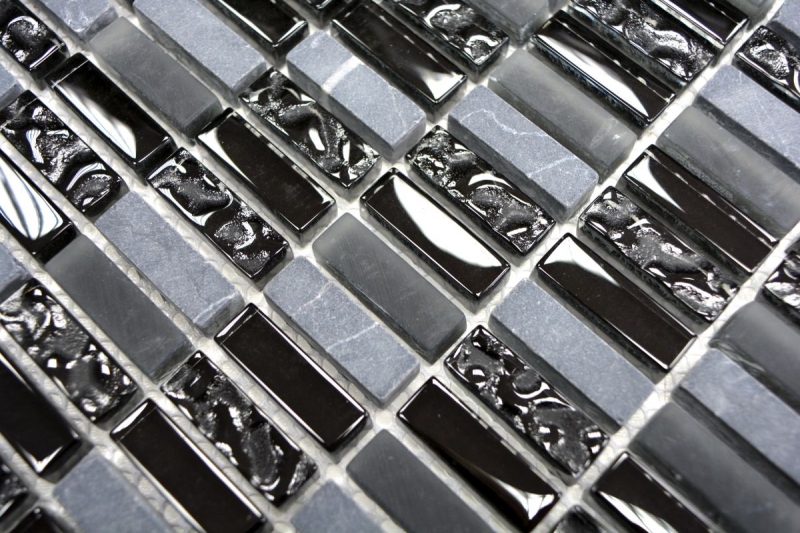 Hand-painted mosaic tile Tile backsplash Translucent gray rods Glass mosaic Crystal stone gray matt black MOS87-1403_m